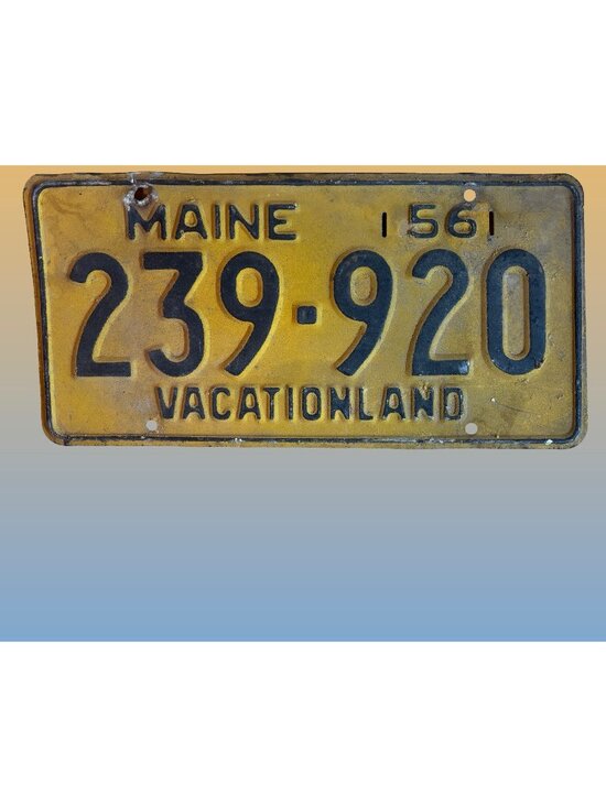 Maine Other - Vintage 1956 Maine License Plate "Vacationland" 239-920 With Yellow & Black Desi